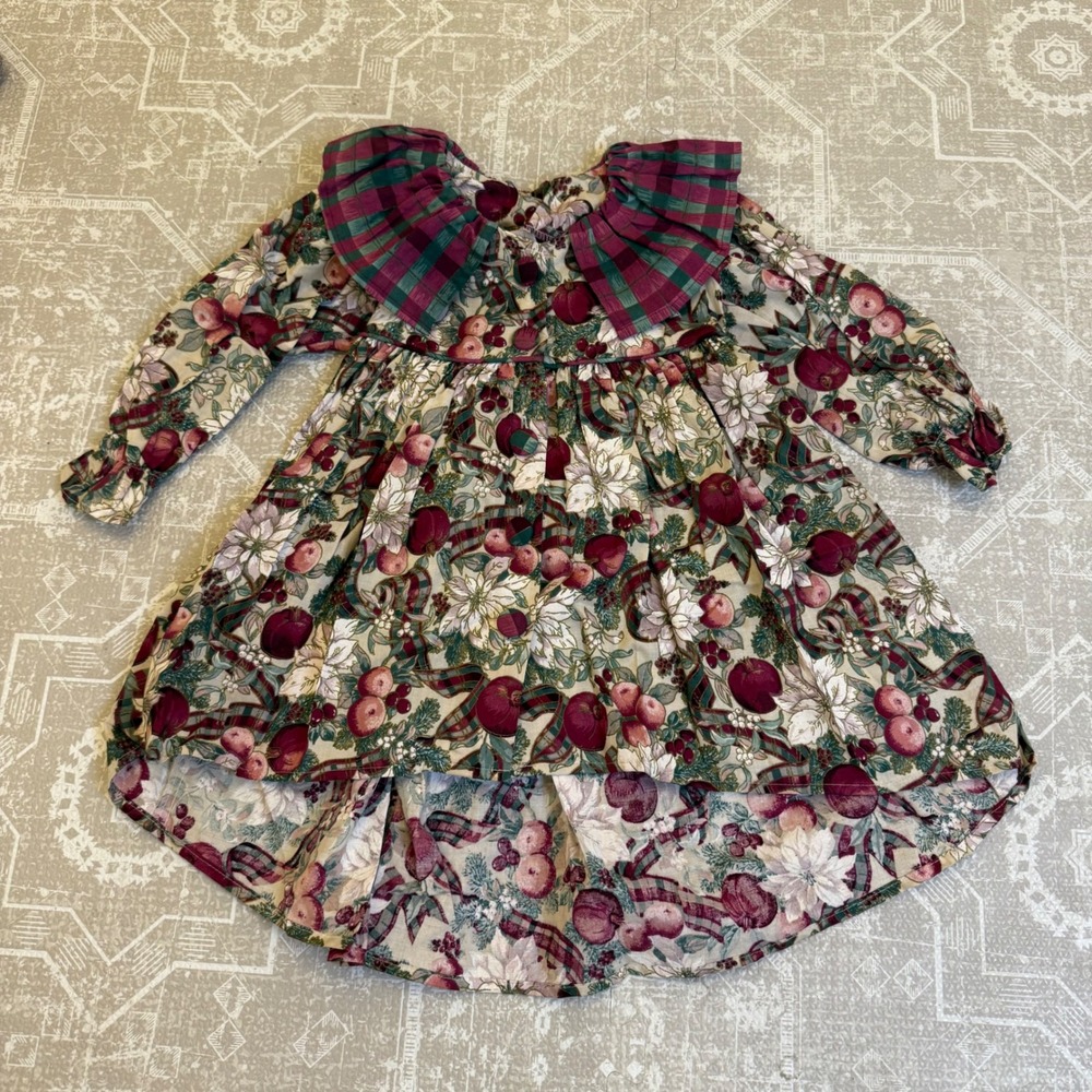 Vintage Cotton Collection Girls 2T Dress Floral Plaid Ruffle Collar Long Sleeve‎